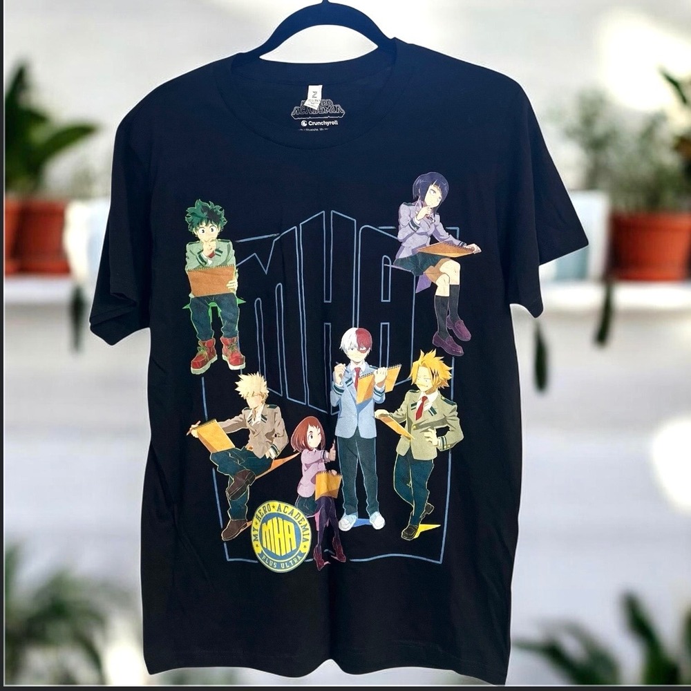 My Hero Academia Crunchyroll Mens Black Graphic T-Shirt Class 1-A Anime Size M